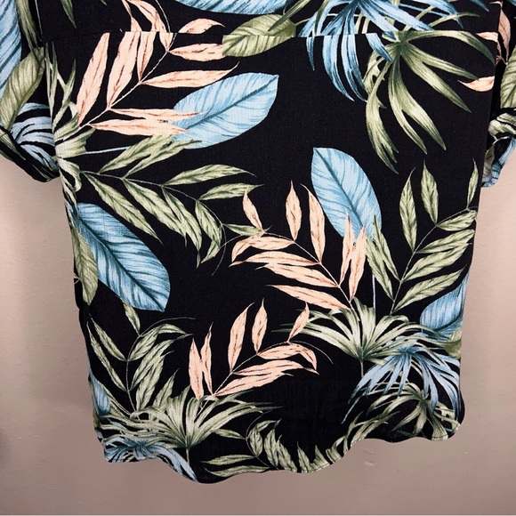 Large Moa Moa Tropical Short Sleeve Stretch Top Hawaiian Womens Button Front - Picture 6 of 12